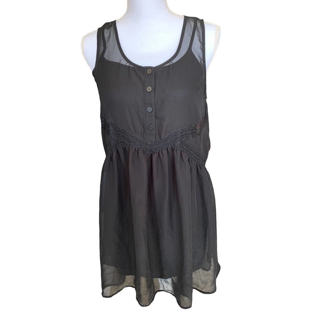 Express Dress Womens Sz Medium Black Top Layer Sheer Full Cami Lace Sleeveless